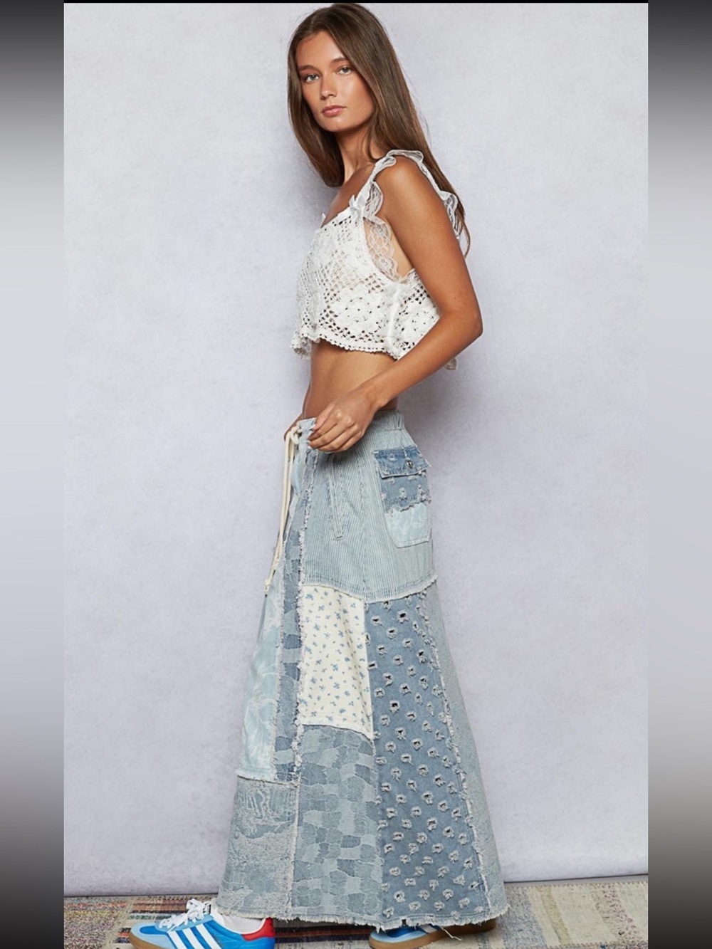 POL Maxed Out Corded Waist Patchwork Denim Skirt - Picture 3 of 16